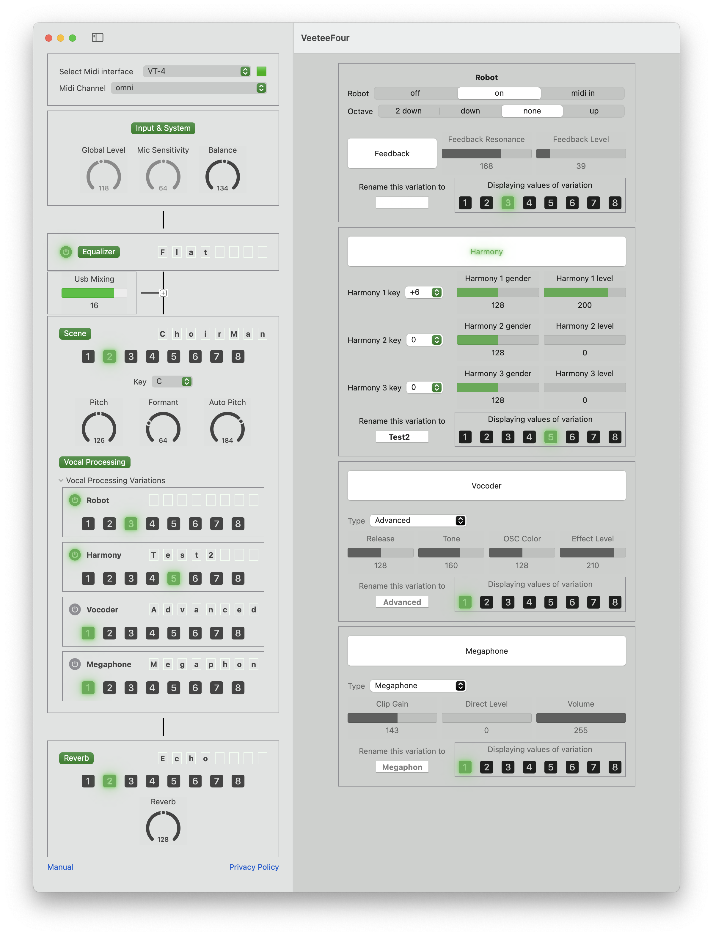 Screenshot of Vocal Processing View